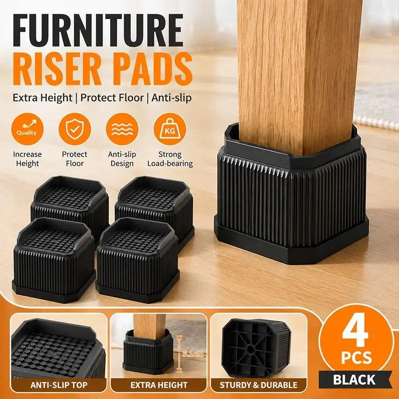 4PCS Adjustable Furniture Risers Heavy Duty Bed Sofa Lifter Anti-Slip L-Shape Furniture Foot Pads Waterproof Anti-Slip Table Pa