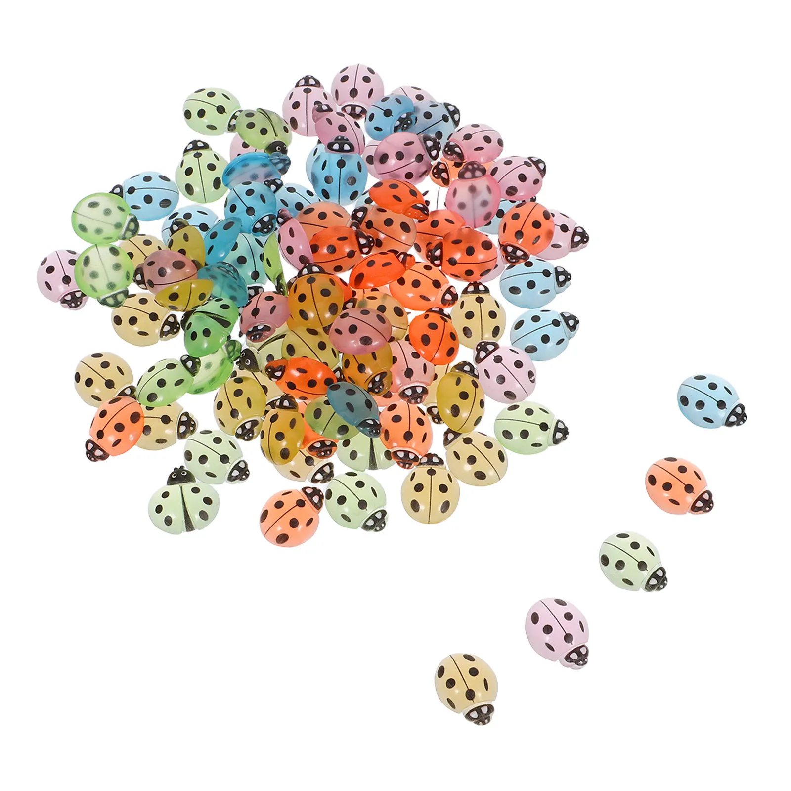 100Pcs Mini Ladybug Resin Micro Landscape Decor Realistic Hand-Painted Beetle Animal Decoration for Fairy Garden Tabletop Bonsai