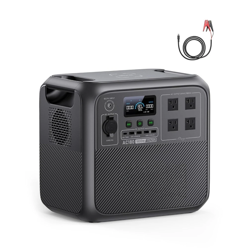 

AC180 Portable Power Station, 1152Wh Solar Generator w/ 4 1800W (2700W Peak) AC Outlets, 0-80% in 45 Min, LiFePO4, Custom