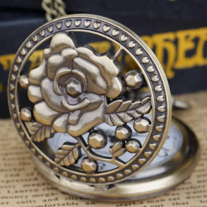 Vintage bloeiende bloem holle ontwerp quartz zakhorloge hanger ketting ketting prachtige cadeaus voor vrouwen mannen