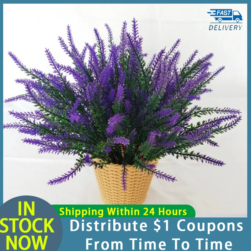 

5 Forks 25 Heads Artificial Flowers Flocked Plastic Lavender Bundle Fake Plants Wedding Bridle Bouquet Indoor Outdoor Home