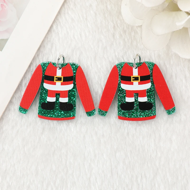 8pcs Christmas Charms Creative Acrylic Cute Multicolour Sweater Pendant Fashion Accessories For Diy Making