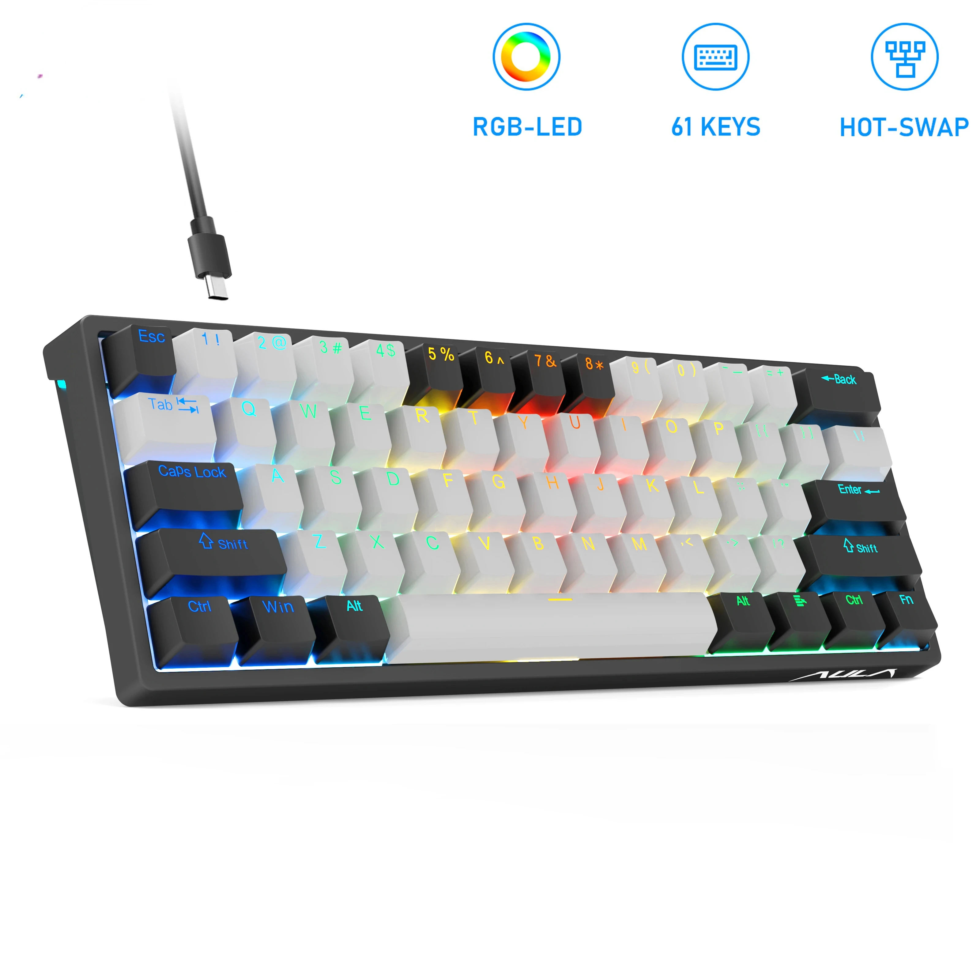 F3261 Mechanical Gamer Keyboard Macro Keyboard Hotswap Gaming Keyboard  Tablet 60 Percent Layout RGB Customize Software