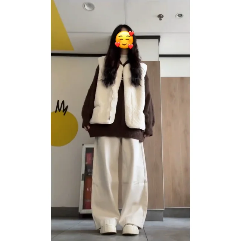 화이트 하이웨이스트 와이드 레그 진 여성용 가을 겨울 루즈 스트레이트 캐주얼 다용도 롱 팬츠 여성용 청바지