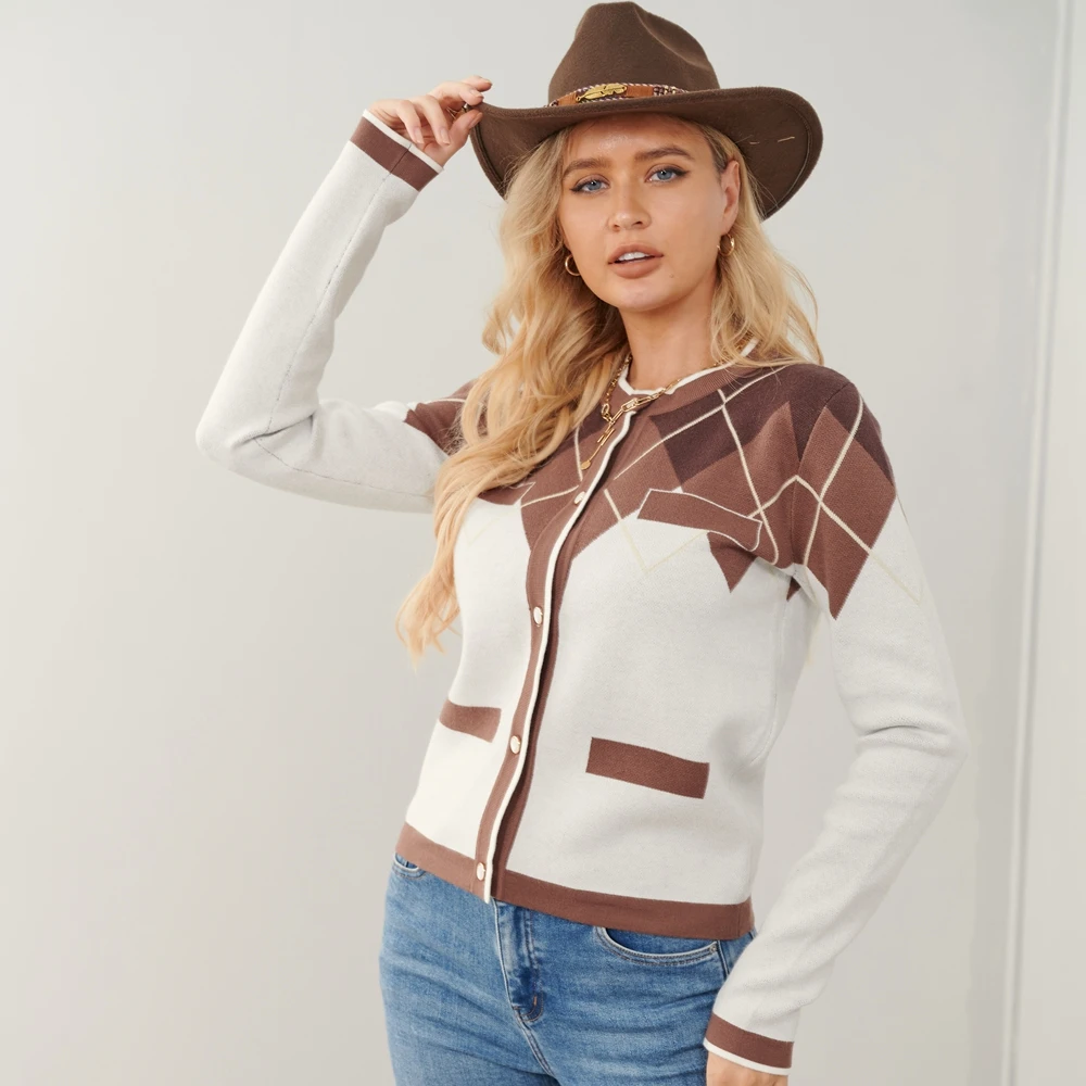 Lässige Frauen weiße Botton Strick Cardigans passen Retro Revers lange Ärmel Schneeflocke Muster Pullover weibliche schicke Strickwaren S-L