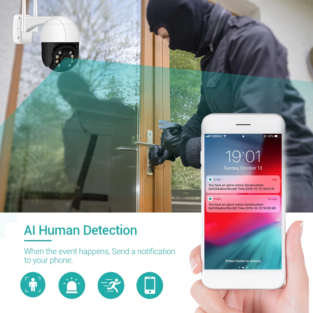 8MP 4K Wifi Outdoor Camera 4X Digital Zoom 5MP PTZ Camera AI Color Night Vision H.265 1080P HD Security CCTV Camera ONVIF ICsee
