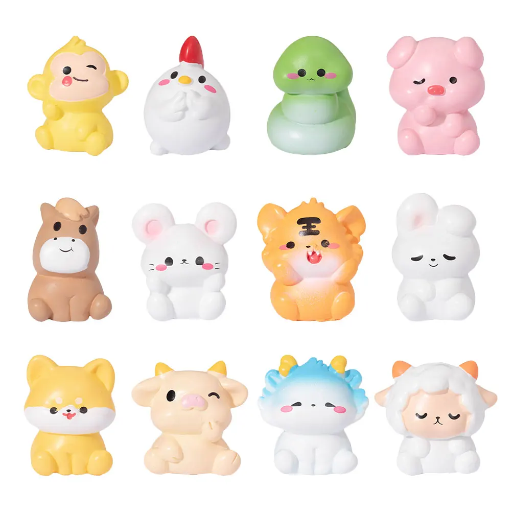 

12pcs Mini Resin Animals Micro Landscape Figurines Cute Garden Ornaments Desktop Accessories Small Animal Figurines For Diy