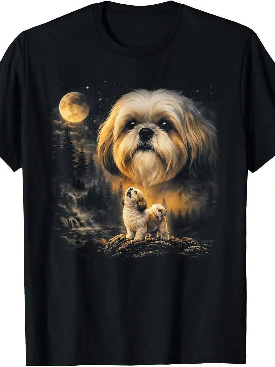 Vintage 90S Tzu Howling To The Moon T-Shirt Retro Funny Graphic Tee With Shih Tzu, Round Neck Shirt Suitable - Wear, 100% Cotton