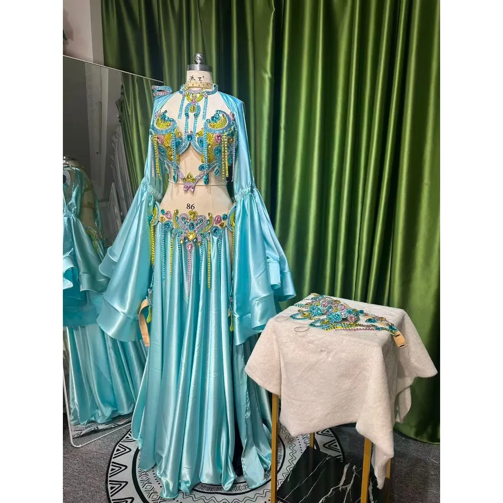 BellyDance Suit Embroidery Diamond Bra Split Fishtail Skirt Performance Set Custom Adult Child Competition Clothing Accessories
