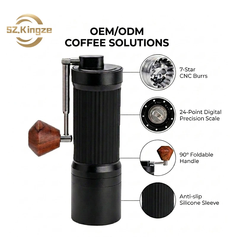 Modern Portable Coffee Mill 7 Stars Al-Alloy Body 420 Stainless Steel Burr Manual Coffee Grinder with Foldable Handle