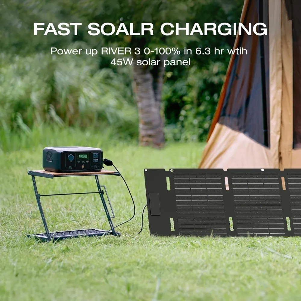 Solar Generator RIVER 3 with 45W Solar Panel, 245Wh Portable Power Station LiFePO4 Battery, 300W Up to 600W AC