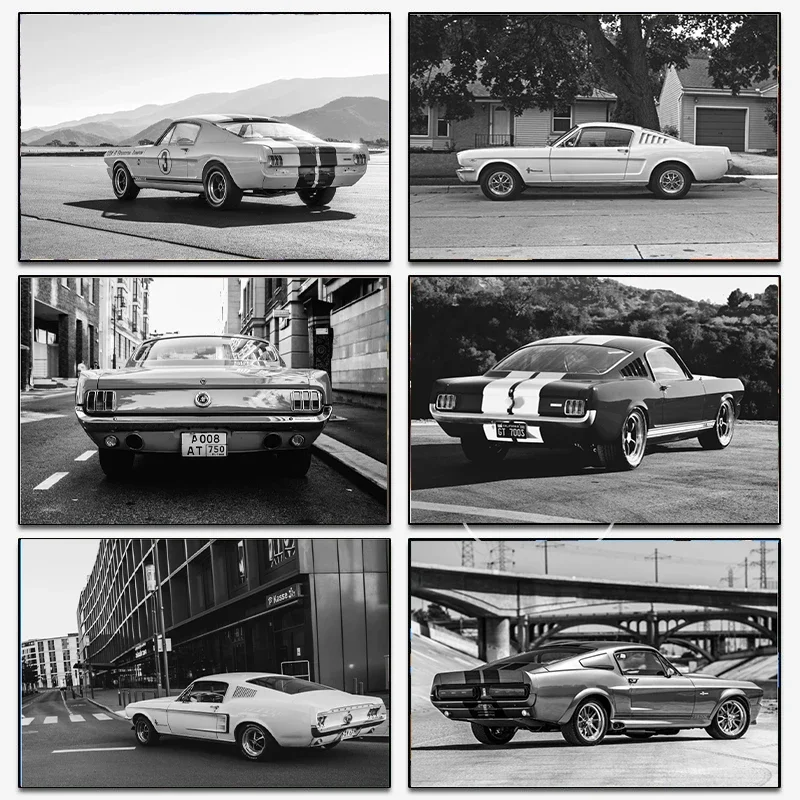 Black and White Ford Mustang Classic Luxury Car Poster Canvas Painting Print Wall Art Picture for Living Room Shopstore Decor