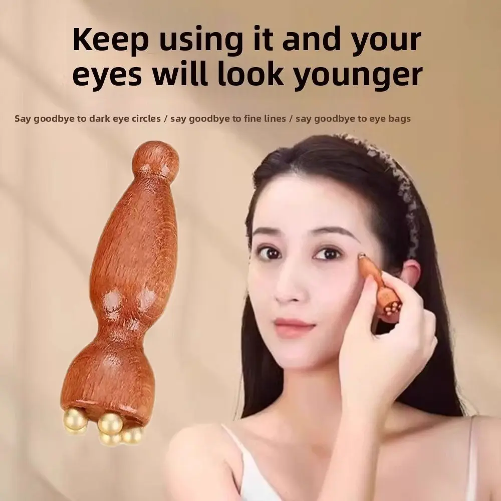 Durable Lotus Pod Eye Massager Roller 5 Teeth Mini Eye Scraping Tendon Stick Wooden Skin Care Tool for Relieve Facial Fatigue