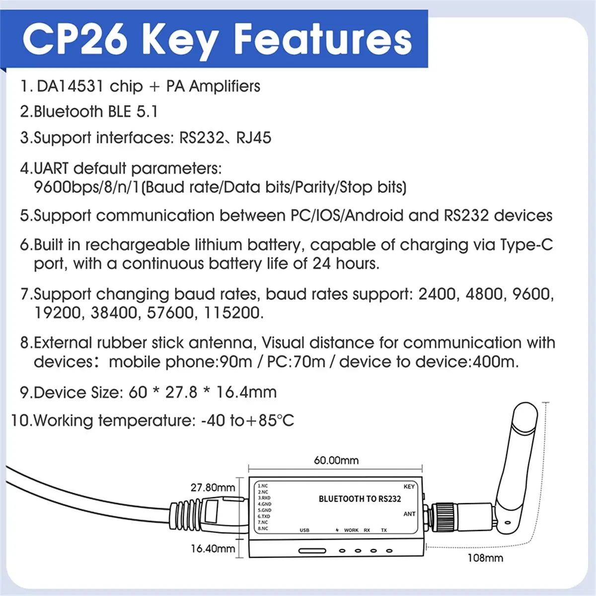 a91p-adaptador-serial-cp26-modulo-de-comunicacion-bluetooth-industrial-convertidor-rs232-a-bluetooth-inalambrico