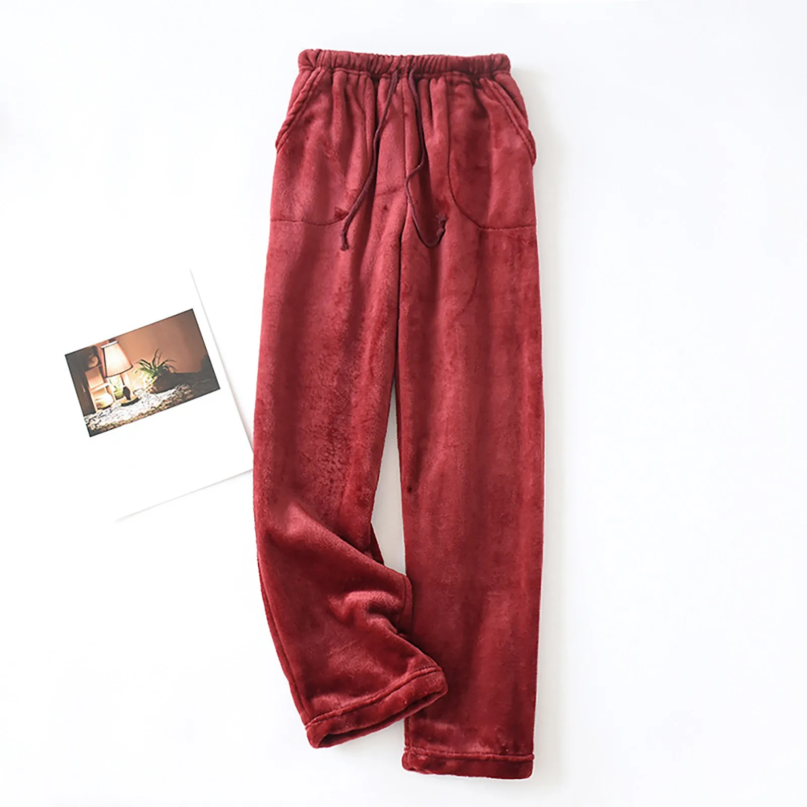 

Men's Thickened Coral Fleece Loose Large Size Warm Homewear Pants Autumn and Winter Thickened Flannel Pajama Bottoms Pants