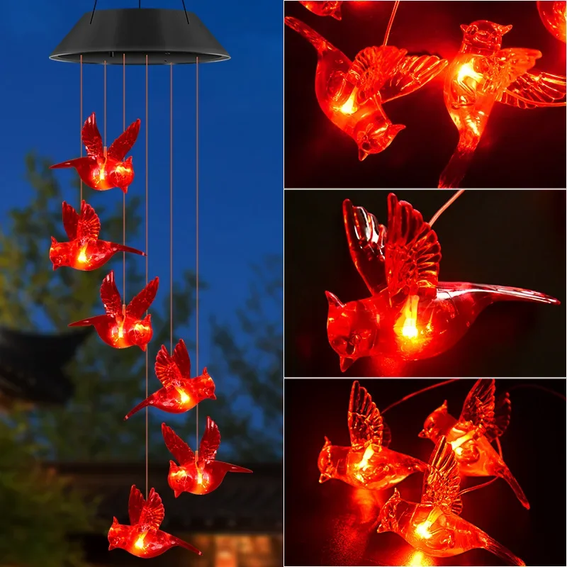 Outdoor Hanging Pendant Wind Bell Lamp Solar Powered Lamp Bee Wind Chime Outdoor Garden Hanging Decorative Light