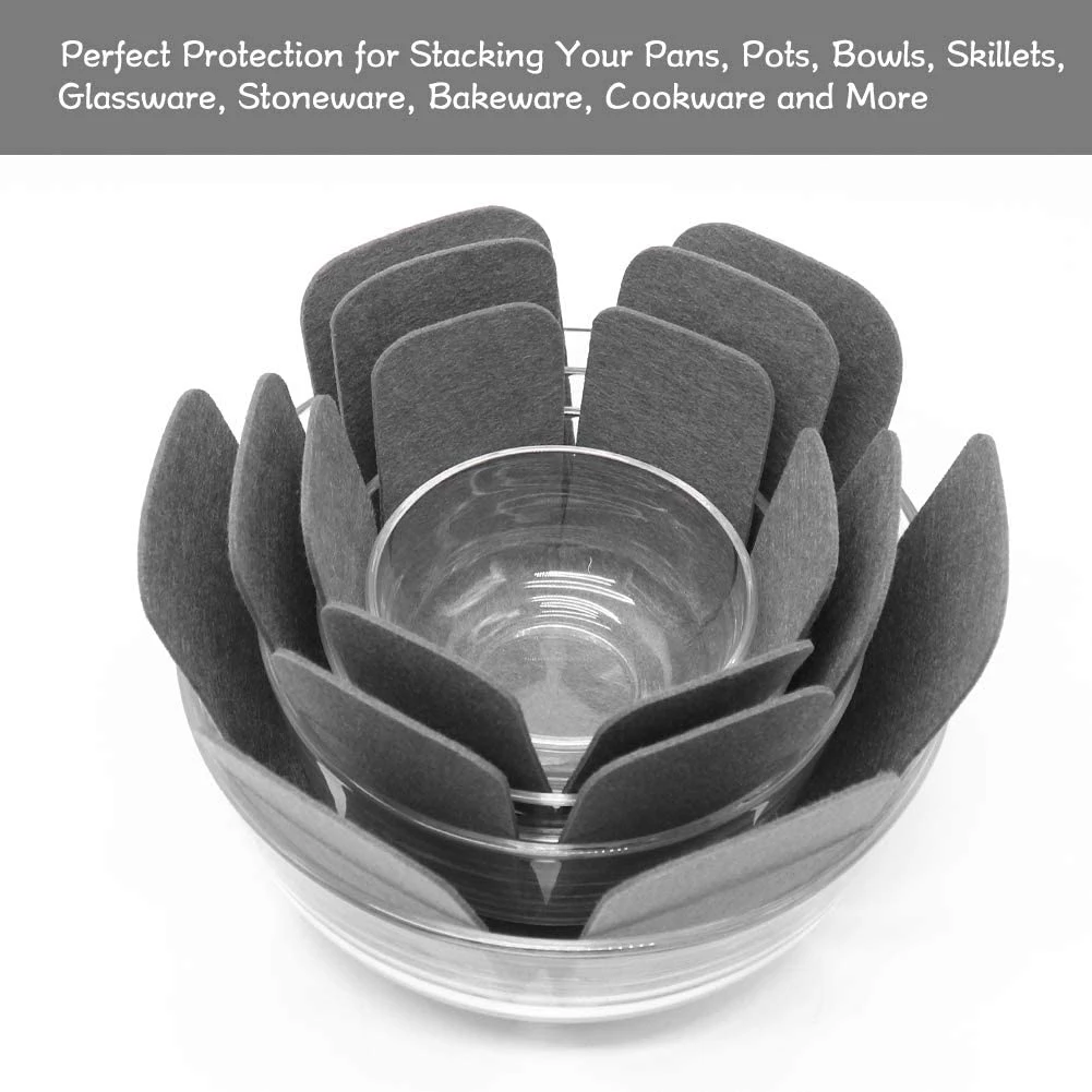 12Pcs 3 Different Sizes Pan Pot Protectors, Larger&Thicker Pan Pads for Protecting and Separating Your Cookware(Gray)