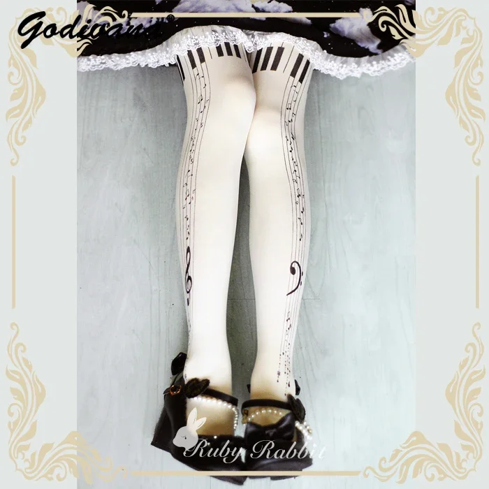 Original Design Girls Lolita Pantyhose Piano Printing Stockings Spring and Autumn Japanese Style Female Cotton Tights Socks