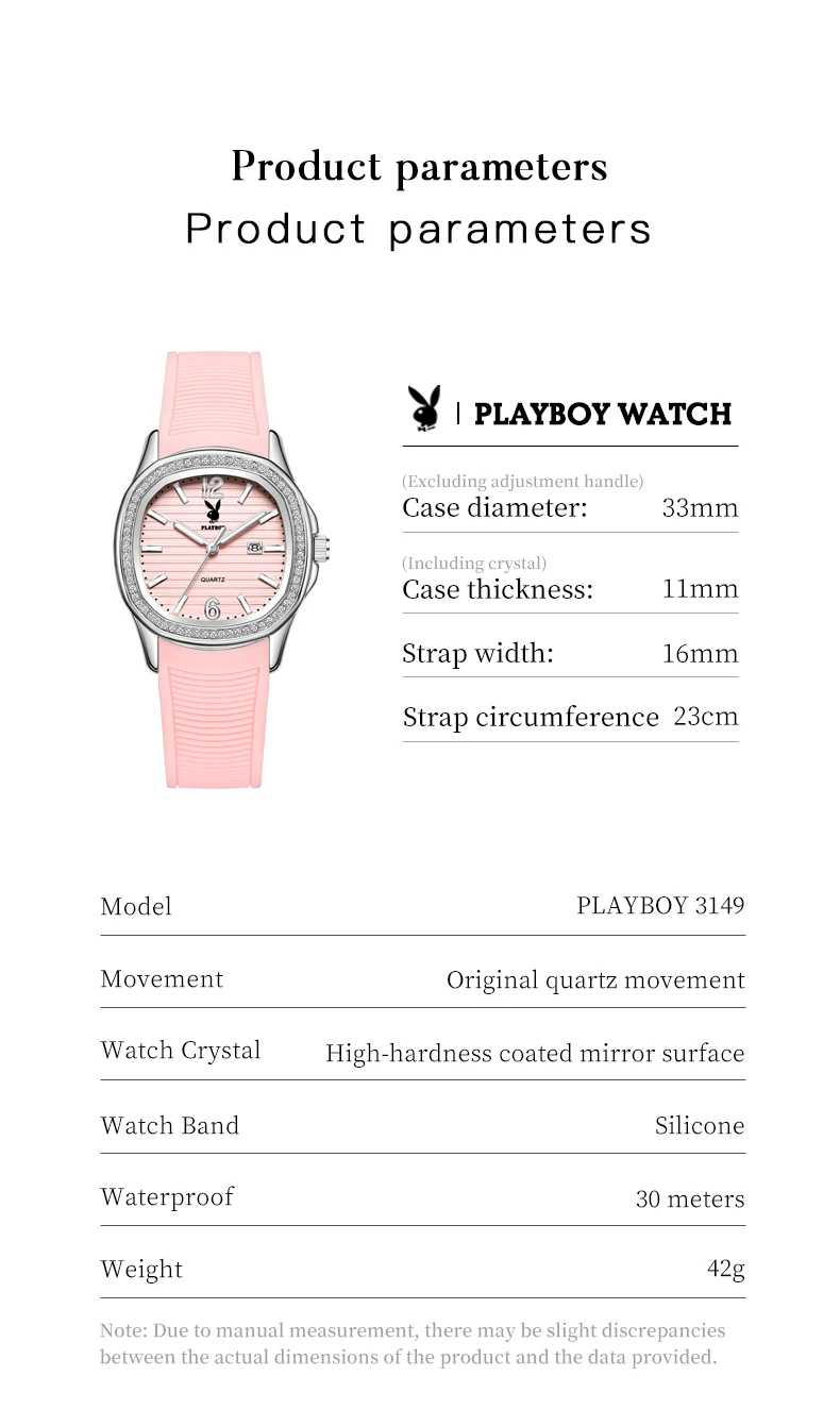 PLAYBOY 3149 Damen-Quarz-Armbanduhren, modisches Silikonarmband, Diamant-Lünette, automatisches Datum, einfache, wasserdichte Damen-Kleideruhren – Detail 10