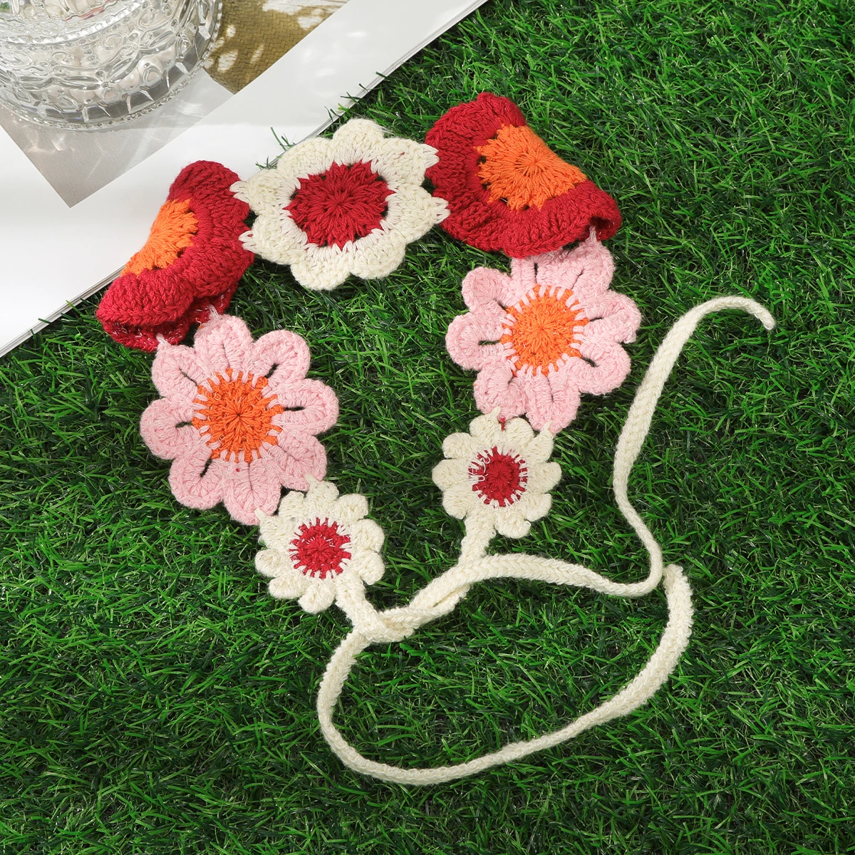 Crochet Ins Sweet Cute Little Flower Knitted Headband Women Hair Handmade Knitted Hairband Turban Bandana Headwrap