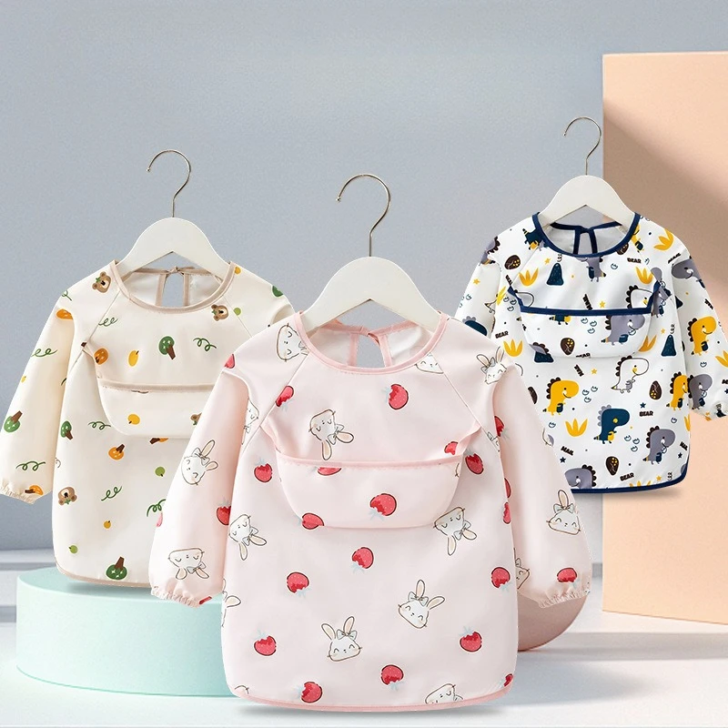 

Детский водонепроницаемый фартук-комбинезон с длинными рукавами, с мультяшным принтом, грязеотталкивающий, с карманом, легко чистится, для малышей