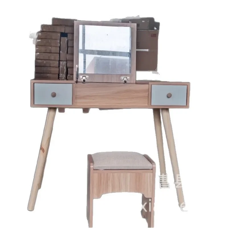 Wooden Princess Vanity Desk with Mirror Makeup Table Writing Desk for Bedroom Rental Home Decor
