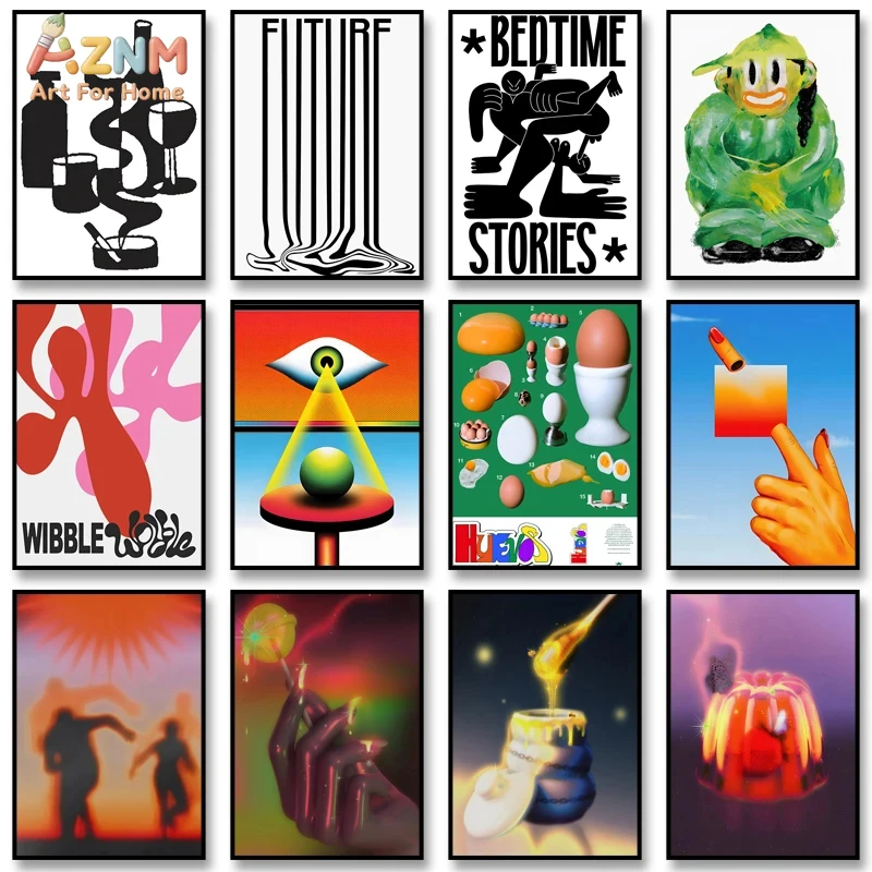 

AZNM Psychedelic Surrealist Canvas Wall Art Print, Frameless Single Panel Trippy Graphic & Gradient Illustration Poster, Retro M