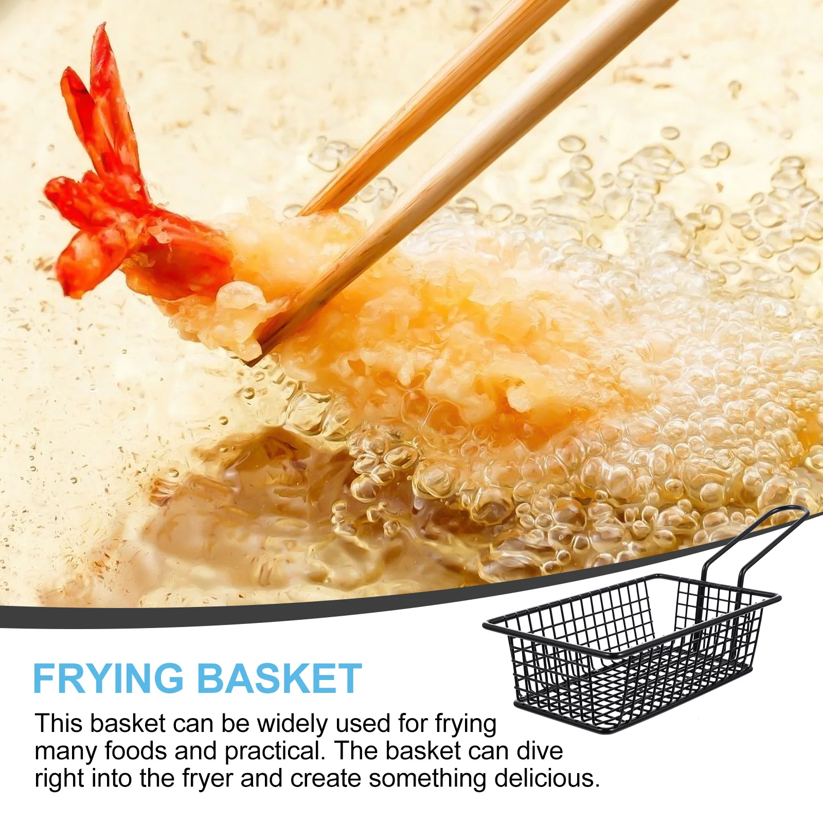 

Fried Food Basket with Handle Heavy Duty Iron Snack Basket for Frying and Draining French Fries Chips Appetizer Rack Colander