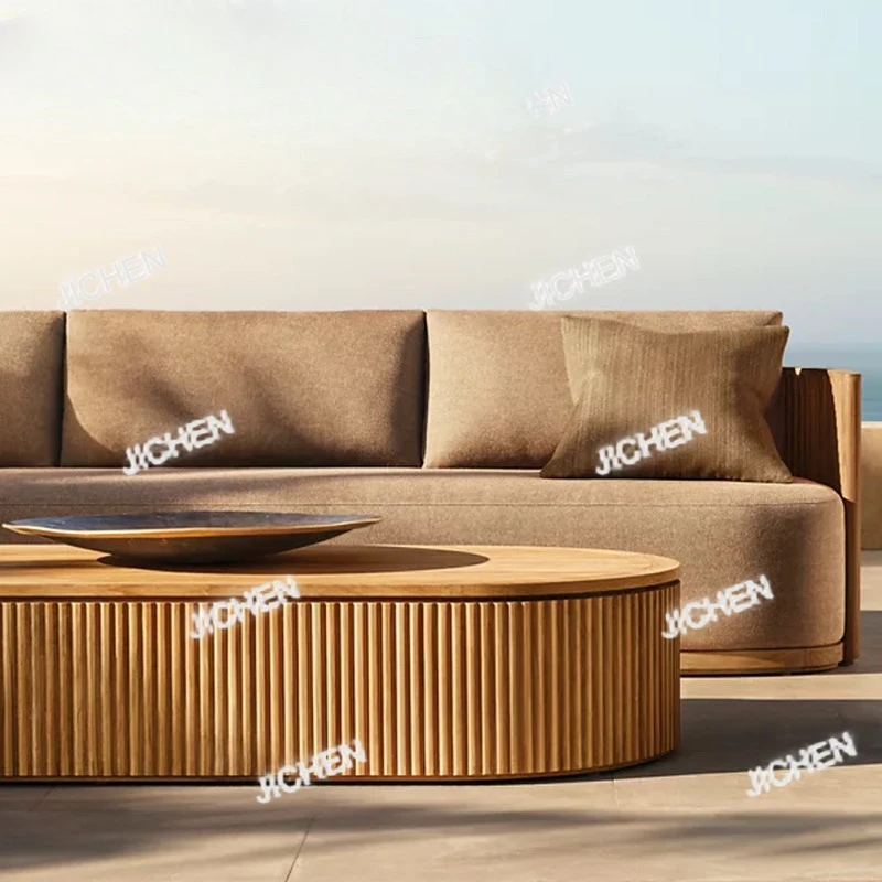 Moderno sofá ao ar livre conjunto de sofá de jardim em forma de l sofá de madeira teca móveis de jardim à prova dwaterproof água conjunto de móveis ao ar livre