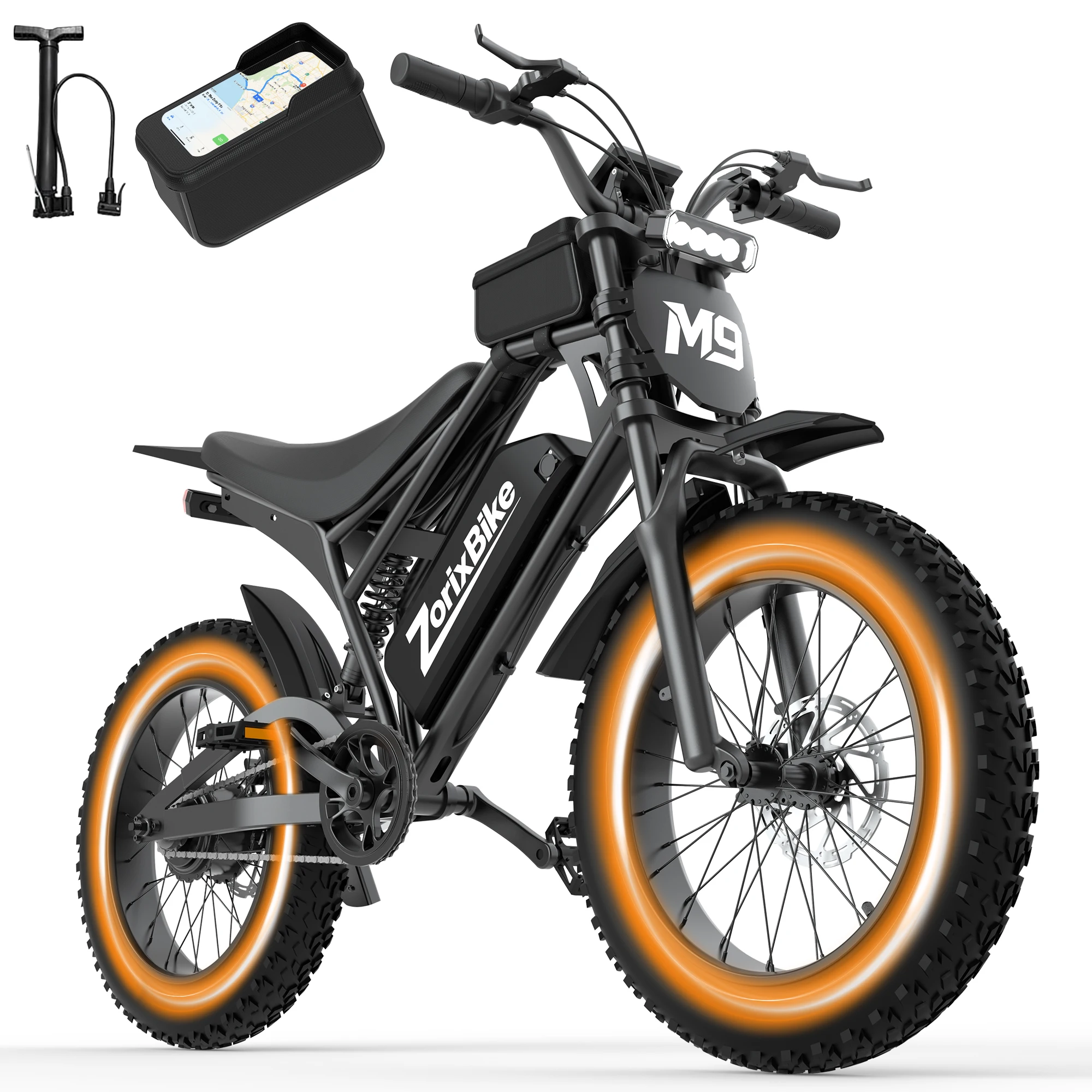 ZorixBike M9 Serie Electric Bike, NFC Unlock, 1500/3000W Peak Brushless Motor, 48V 13/20Ah, Max 31-35MPH, 30-70 Miles Range, 20' X 4.0' Fat Tire Ebike, UL 2849 image 4