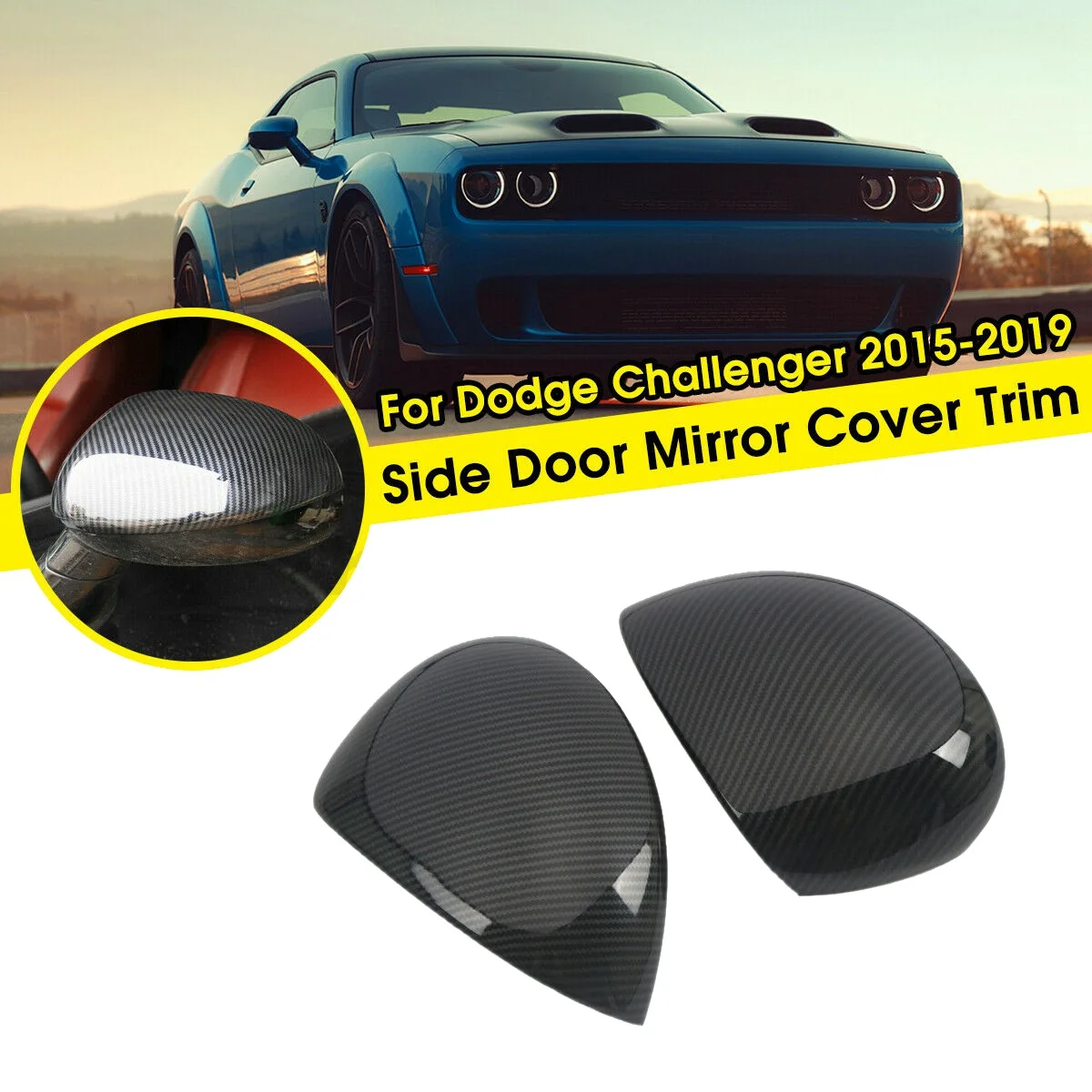 Carbon Fiber Black Side Door Mirror Cover Trim for Dodge Challenger 2015-2019 Rear View Mirror Cover Cap