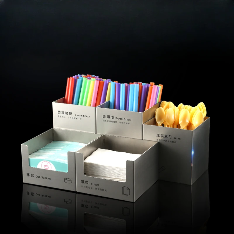 Stainless steel storage box bar straw box tissue box ice cream spoon box tea shop special cup set display box