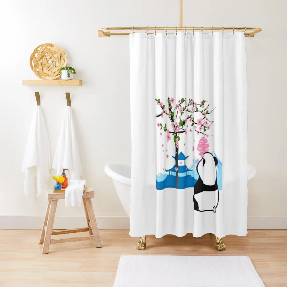 

Panda looking at a Beautiful Japanese Landscape Shower Curtain Funny Shower Bathroom Accessories Curtain