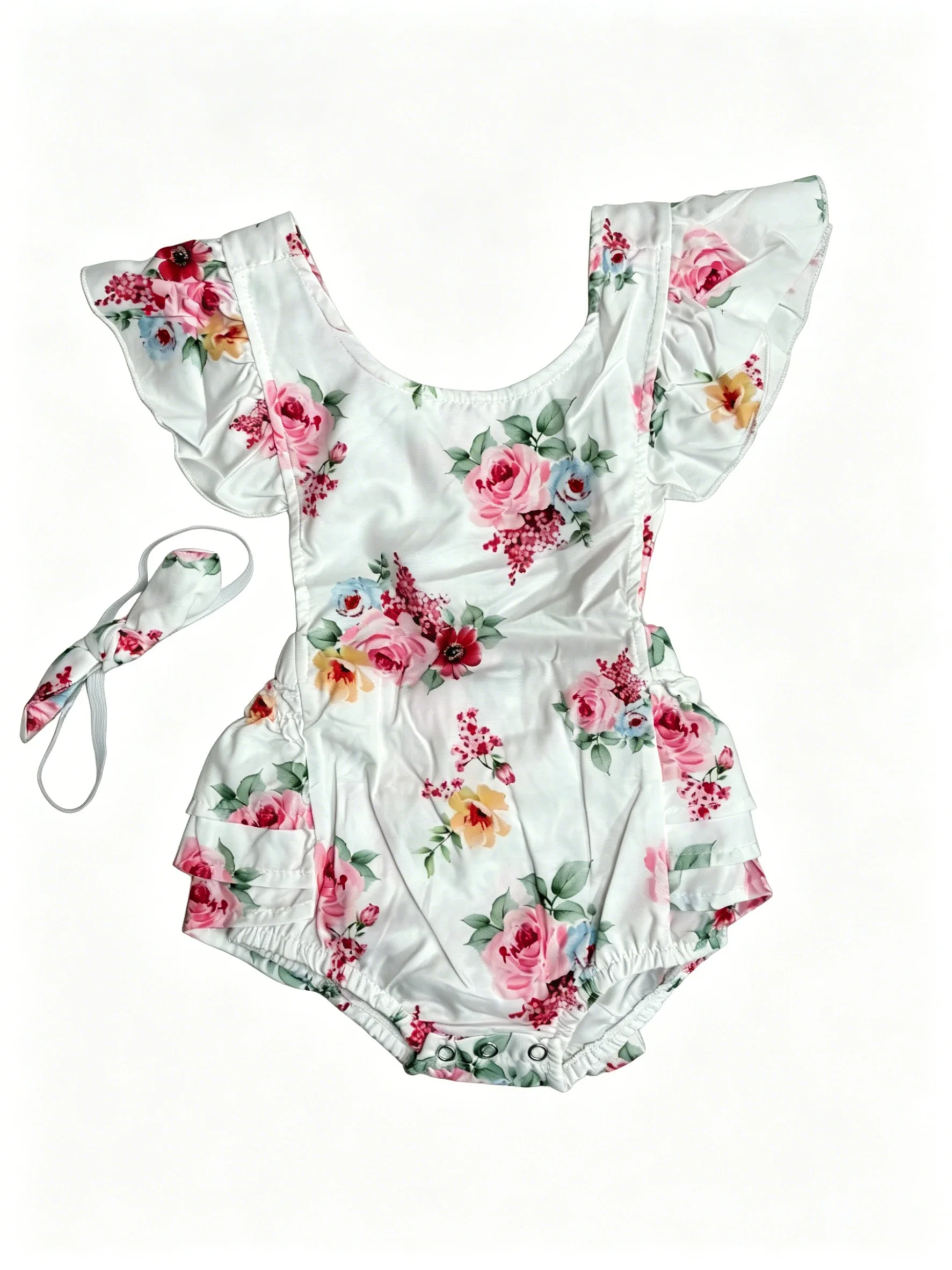 Summer Cute Infant Baby Girls Floral Sleeveless Romper +Headband Summer Sunsuit Clothes Outfits