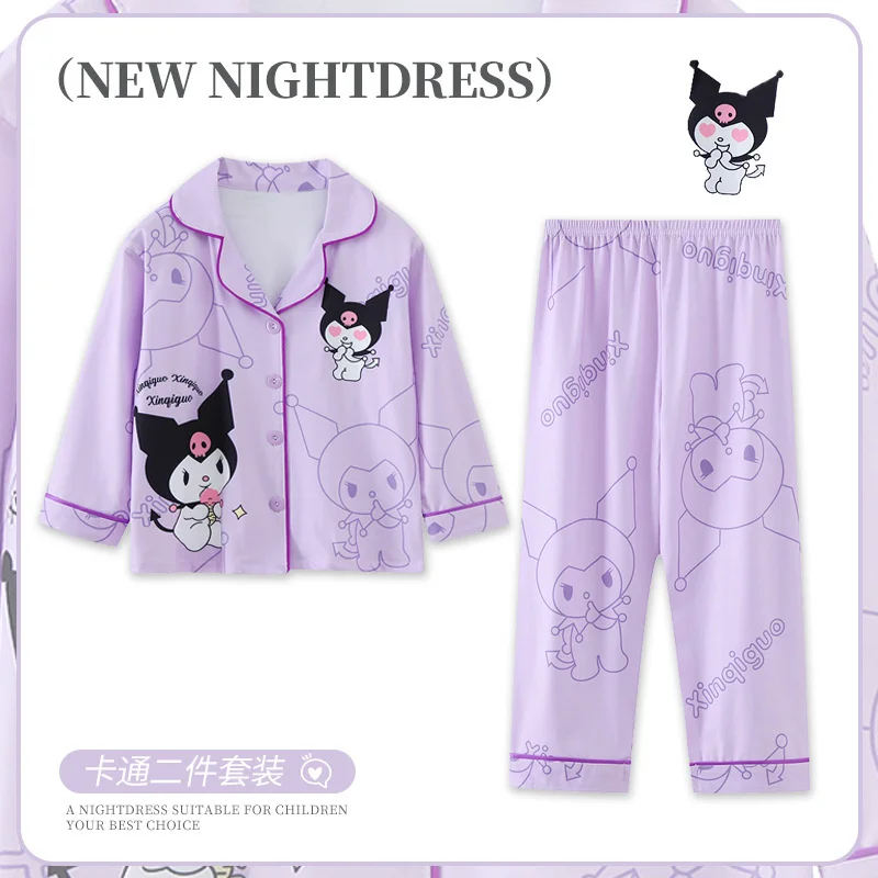 Sanrio Hello Kitty Childrens Pajamas Suit Long-Sleeved Autumn Cinnamoroll My Melody Autumn Anime Home Sleepwear Student Suit