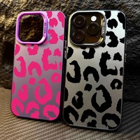 Leopard Print Electroplate Silver IMD Phone Case For iPhone 16 15 14 13 12 11 Pro Max 15 Plus Matte Shockproof Back Cover
