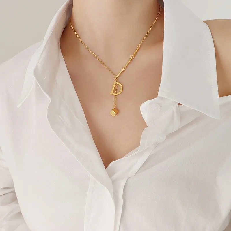 Halskette mit quadratischem Wasserform-Anhänger aus Edelstahl 316, Damenmode, schwarze Acrylkette im Multi-Stil, besonderer Produktschmuck – Detail 27