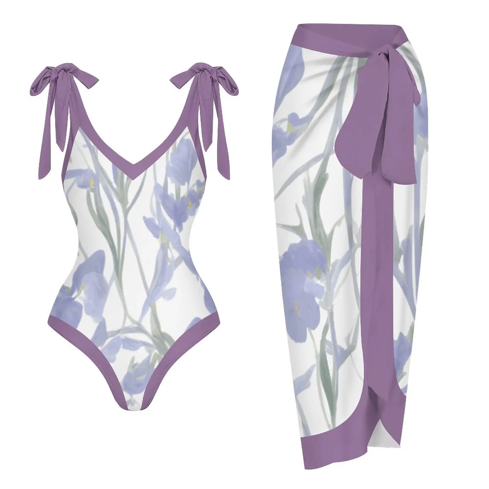 

Purple Irises Printing Push Up Women Bikini Set Floral Printed Bikinis Strappy Bandage Swimwear Brazilian Biquini Bathing Suit