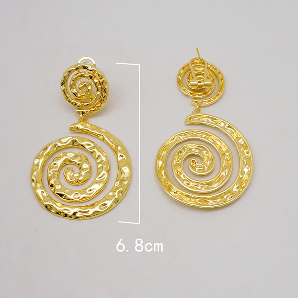 Trend Gold Color Round Spiral Earrings For Women Copper Hoop Earrings Drop Dangle Earrings Fashion Handmade Jewelry