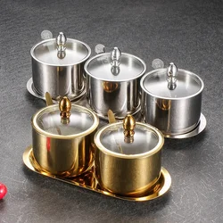 304 Stainless Steel Seasoning Pot Spice Canister Set with Transparent Glass Lid Salt Jars Organization Kitchen Container Set