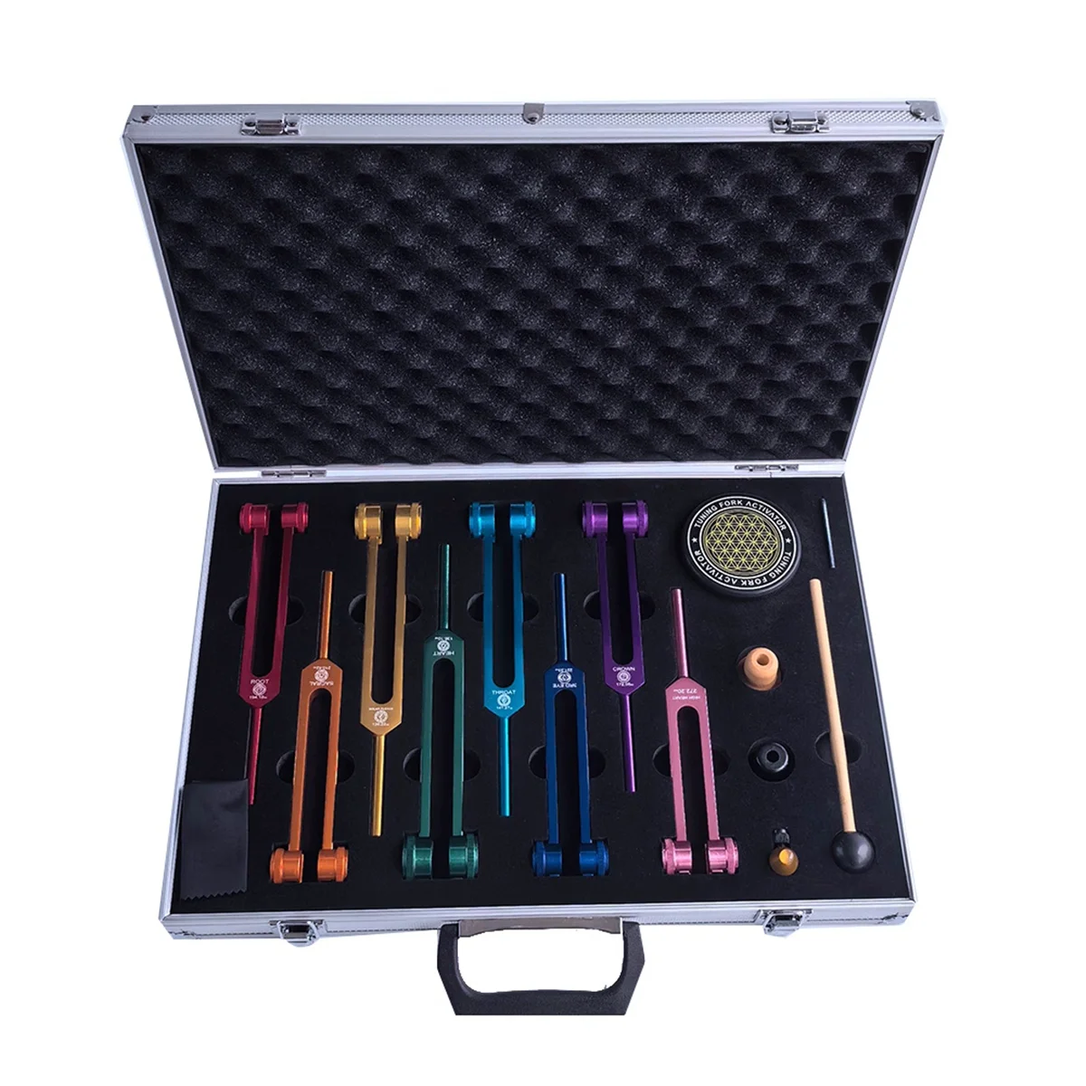 Chakra Tuning Fork Set, Colorful Tuning Forks with Rubber Mallet,Wrench for Healing, Sound Therapy, Yoga, Meditation