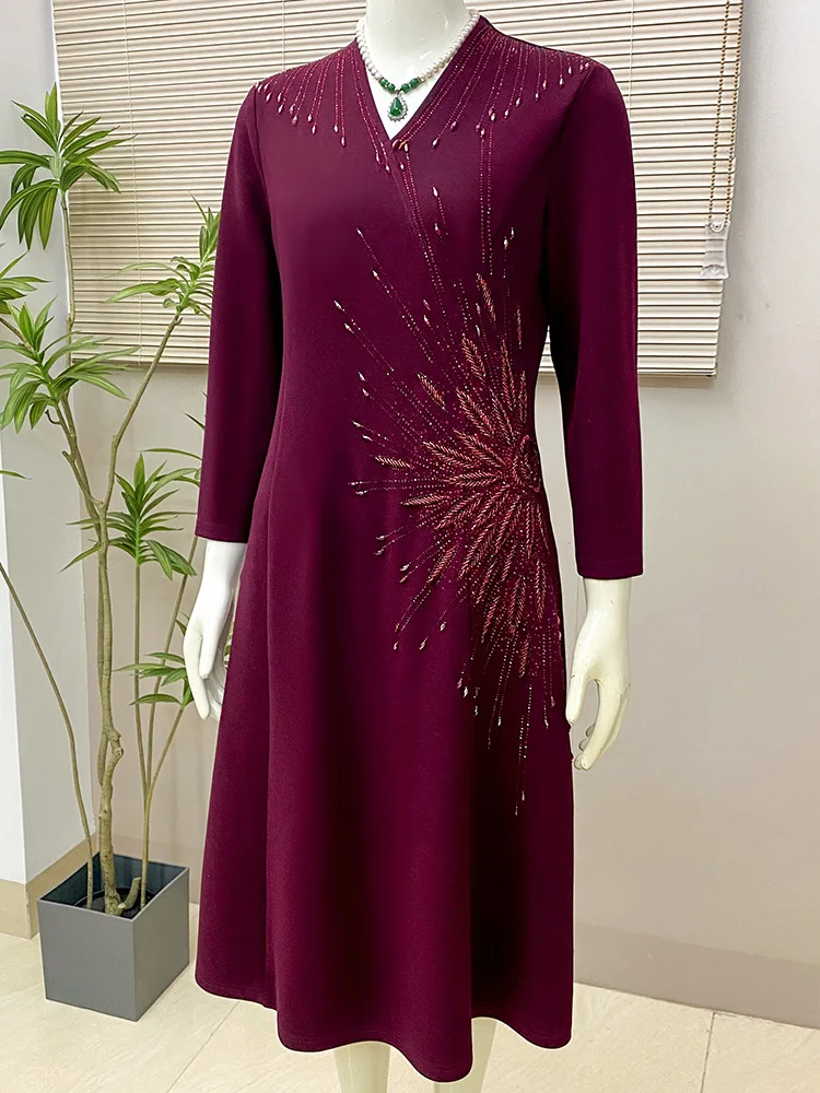 

Elegant plus Size Wedding Dress Cover up Slimming Mommy Maternity Gown V-Neck Long Sleeve Floral Print for Elderly Women
