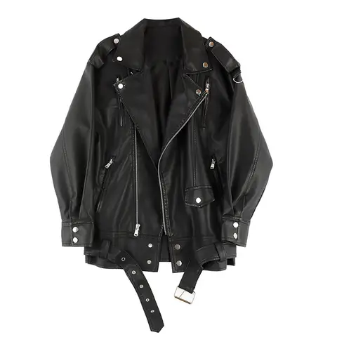 Blouson en cuir mi-long pour femme, style coréen, en velours épais, style motard BF, en similicuir PU, coupe oversize, streetwear