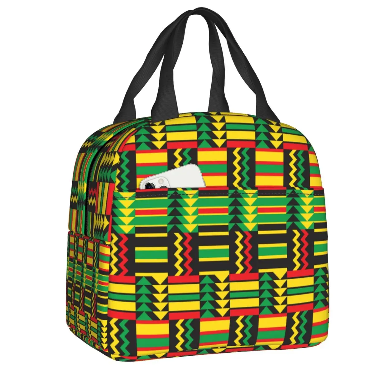 Custom African Ethnic Ankara Geometric Art Lunch Box Thermal Cooler Food Insulated Lunch Bag Resuable Picnic Tote Bags