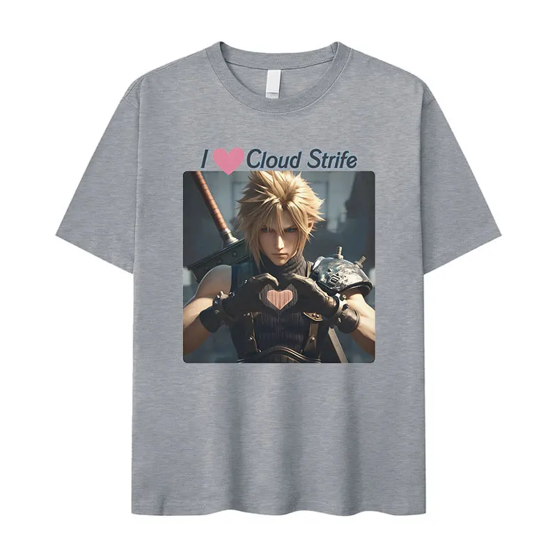 I Cloud Strife Print Graphic T Shirt Men\'s Women Retro High Quality Fashion T-shirts Summer Casual 100% Cotton Oversized T-shirt