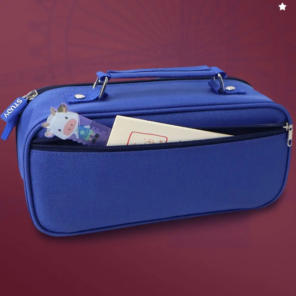 Bolsa de lápis estilo retrô britânico, oxford, à prova d'água, grande capacidade, zíper, tendência, multicamadas, bolsa de papelaria, crianças