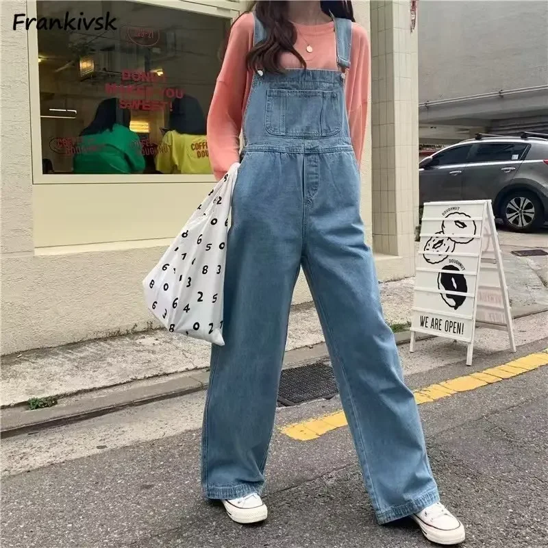 

Autumn Jumpsuits Women All-match Loose Popular Schoolgirls Wide Leg Clothing Retro Denim Basic Sleeveless Design Lovely Street