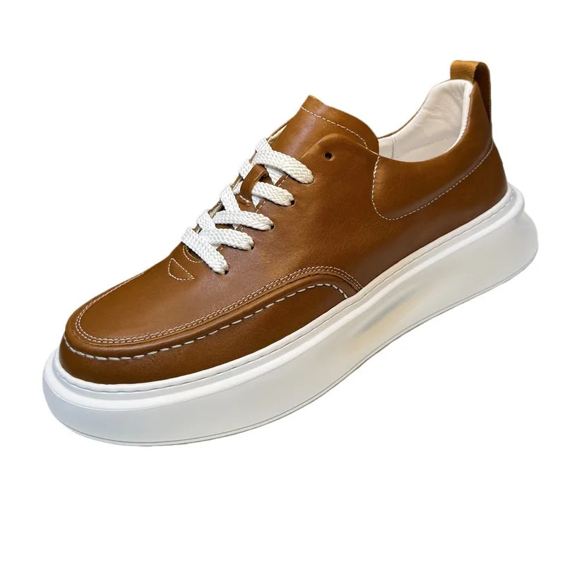 Designer Luxury Thick Sole Platform Shoes Men's Handmade Breathable Genuine Leather British Style Board Shoes Male Sport Flats
