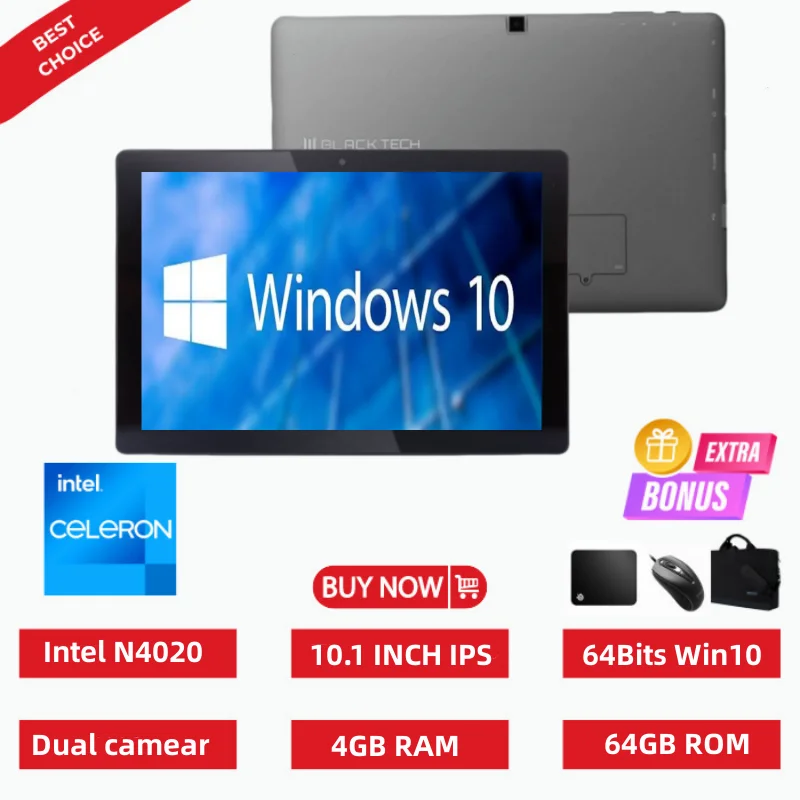 Grandes ventas WT2010 10,1 PULGADAS Intel N4020 CPU 64Bit Windows 10 Tablets 4GBDDR-RAM 64GB ROM USB 3.0 1280 x 800IPS Mini HDMI