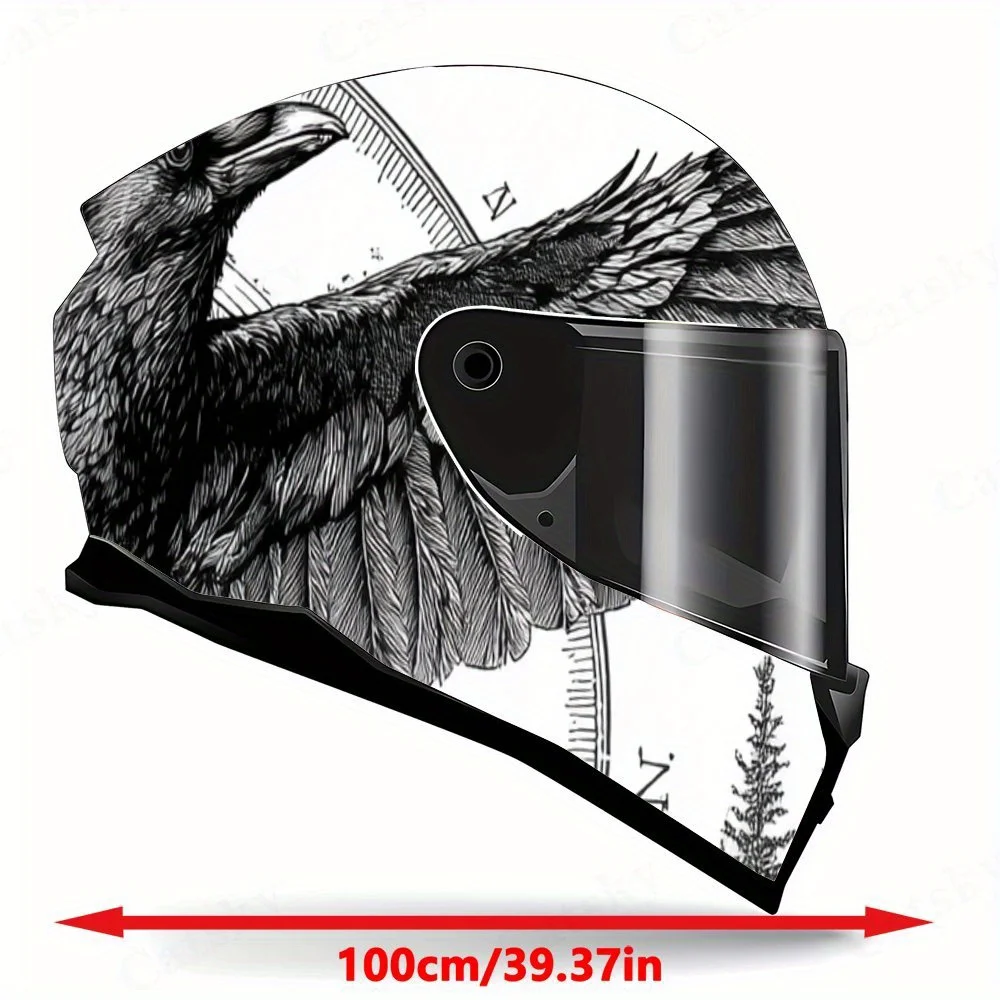 Compass Raven Helmet Vinyl Wraps, Waterproof Scratch-Resistant Full Face Helmet Decals, Durable PVC Artistic Design, Instant Hel